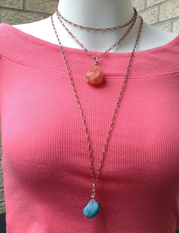 Natural citritine or torquoise stone necklace