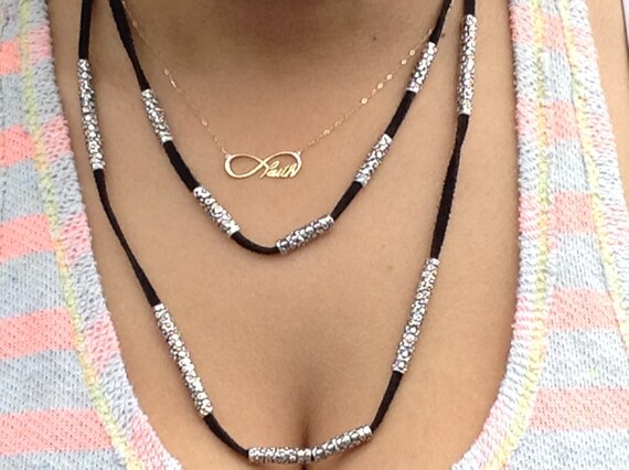 Gail, suede lace beaded necklace