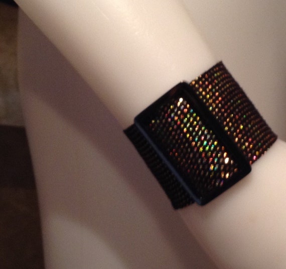 Iridescent leather buckle bracelet