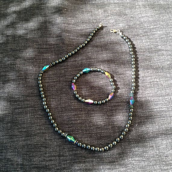 Magnetic hematite necklace and bracelet set