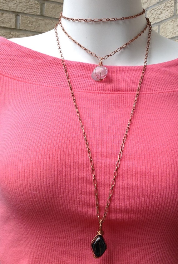 Natural clear quarts or hemitite pendant necklace