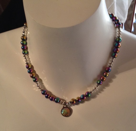 Iridescent magnetic hemitite bead necklace