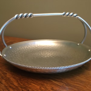 Vintage Buenilum 9” Hammered Aluminum Tray with Twisted Handle - Midcentury Modern