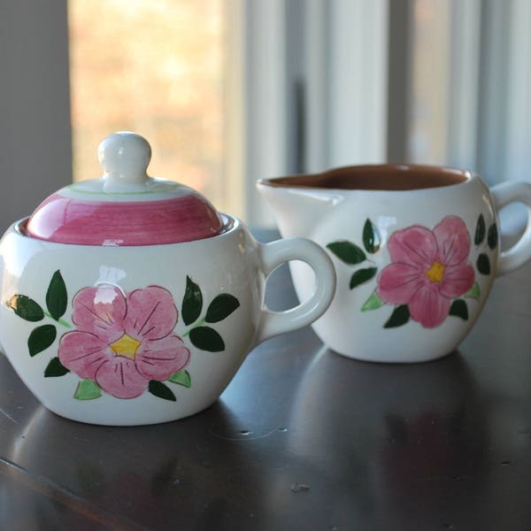 Stangl "Wild Rose"  Creamer and Sugar - Vintage Dinnerware