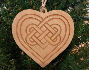 Personalized Celtic Heart Engraved Wooden Christmas Ornament Charm, Irish Ornament, 2021 Gift