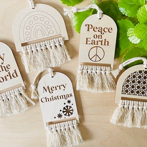 Boho Macrame Christmas Ornament Set of 5 SVG File for Glowforge Laser Cutter Vector png dxf cut file, Christmas Ornament Digital SVG Files