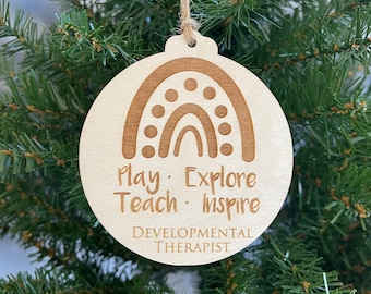 Personalized Teacher Engraved Wooden Christmas Ornament Charm, Therapist Ornament, Speech Therapist Gift, Occupational Therapist Gift