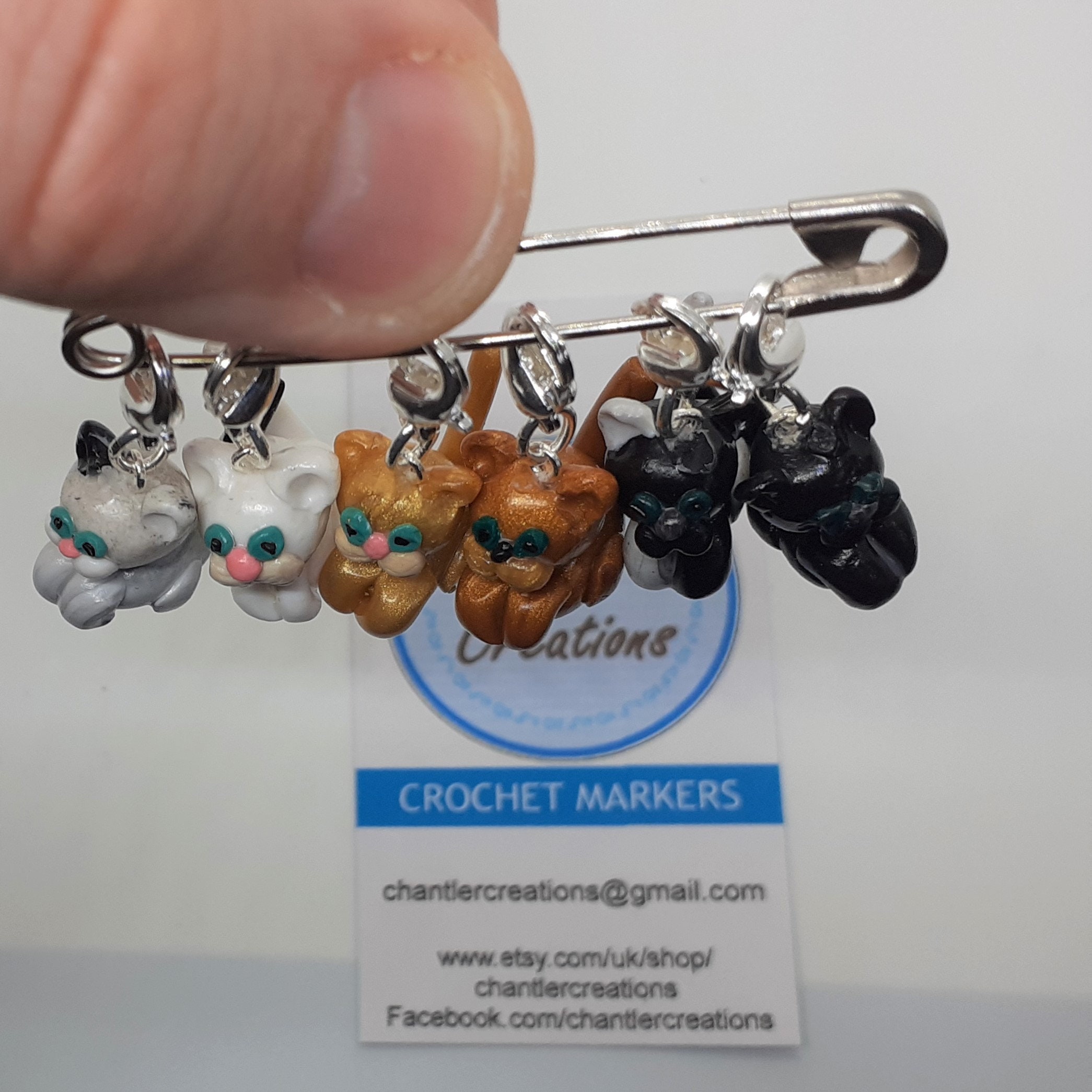 Cat Stitch Markers, Set of Six Markers, Handmade Polymer Clay Cats