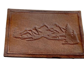 Pine Tree Forest Mountain Leather Patch For Hats Velcro and Sew On