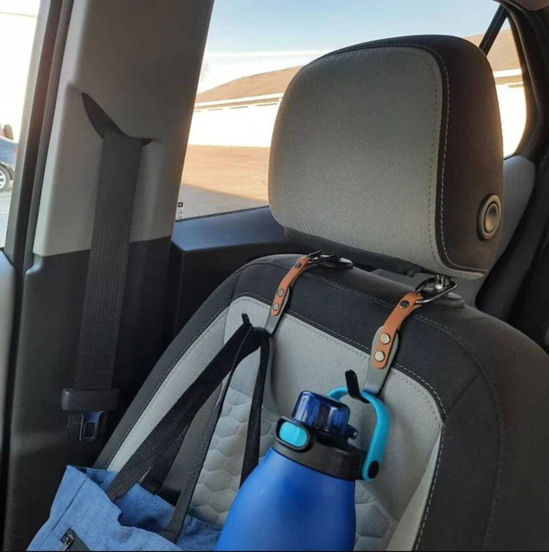 Car Headrest Hook Hanger Purse Premium Leather Stainless Steel Car Seat Head Rest Storage Organizer Handbag compatible with Car Hook 画像 3