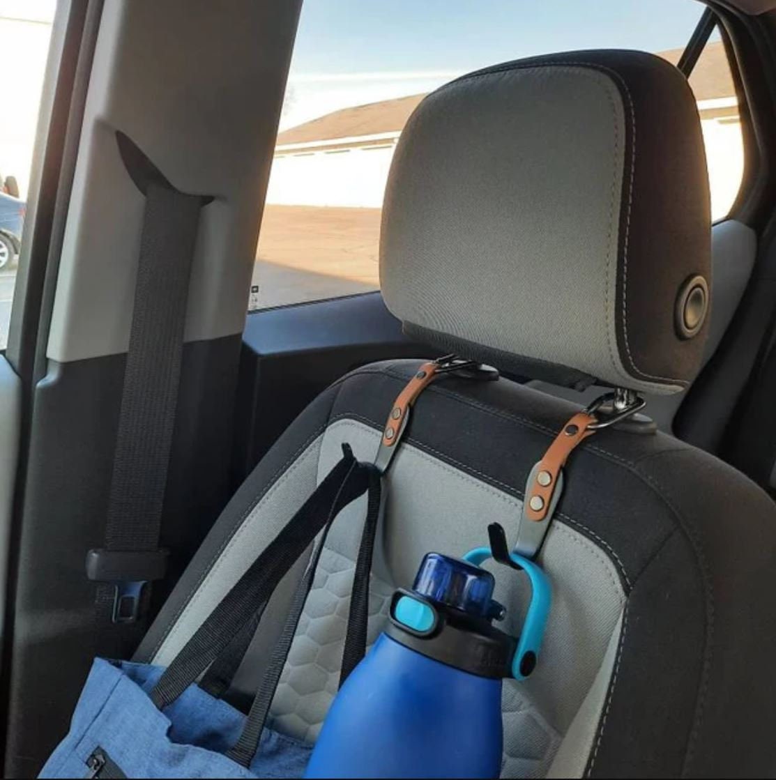 Car Headrest Hook Hanger Purse Premium Leather Stainless Steel Car Seat  Head Rest Storage Organizer Handbag Compatible With Car Hook 