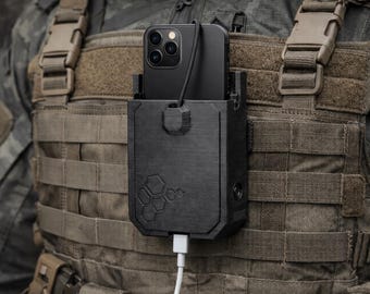 Soporte universal para teléfono MOLLE / Compatible con Blade-Tech Tek-Mount Mini / Soporte táctico para chaleco / Vista en primera persona manos libres para senderismo, esquí y ciclismo