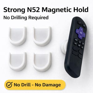 IQ Labs Magnetic Remote Control Holder Wall Mount (4 Pack) Strong N52 Neodymium Magnets with No-Mark Adhesive Stick Remotes Keys Small Tools