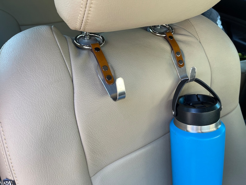 Car Headrest Hook Hanger Purse Premium Leather Stainless Steel Car Seat Head Rest Storage Organizer Handbag compatible with Car Hook image 2