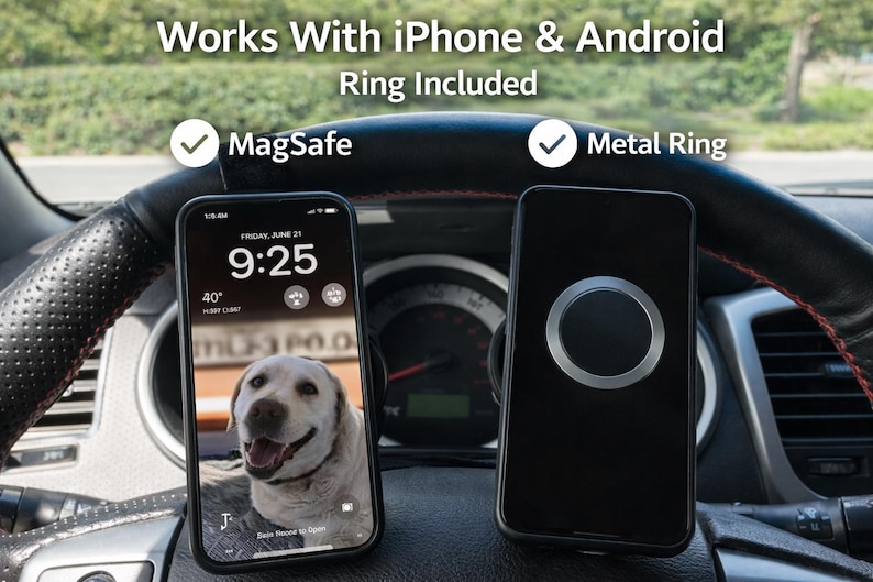 マグネット式ステアリングホイールスマホマウント - iPhone MagSafe & Androidデバイスにユニバーサルフィット 画像 4