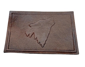 Toppa in pelle di lupo per cappelli con velcro e da cucire