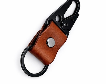 Leather Tactical Keychain Clip Heavy Duty Black Carabiner Key Ring Leather EDC Key Holder Belt Loop Backpack & Bag Clip Everyday Carry
