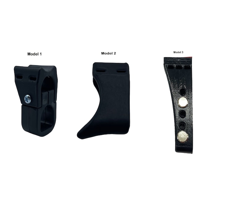 Peut inclure: Trois mod&egrave;les en plastique noir diff&eacute;rents, &eacute;tiquet&eacute;s Mod&egrave;le 1, Mod&egrave;le 2 et Mod&egrave;le 3. Le mod&egrave;le 1 est un mod&egrave;le de type pince, le mod&egrave;le 2 est un mod&egrave;le incurv&eacute; et le mod&egrave;le 3 est un mod&egrave;le plat avec quatre rivets en m&eacute;tal argent&eacute;.