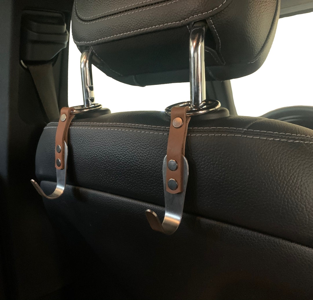 Car Headrest Hook Hanger Purse Premium Leather Stainless Steel Car Seat  Head Rest Storage Organizer Handbag Compatible With Car Hook 