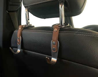 Auto Kopfstütze Haken Aufhänger Geldbörse Premium Leder Edelstahl Autositz Kopfstütze Lagerung Organizer Handtasche kompatibel mit Auto Haken