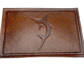 Sword Fish  Leather Patch For Hats Velcro and Sew On