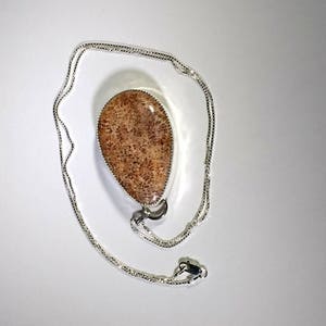 Coral Cabochon on Sterling Silver Pendant, Coral Pendant on Sterling Silver Chain, Coral Pendant, Coral Cabochon image 4