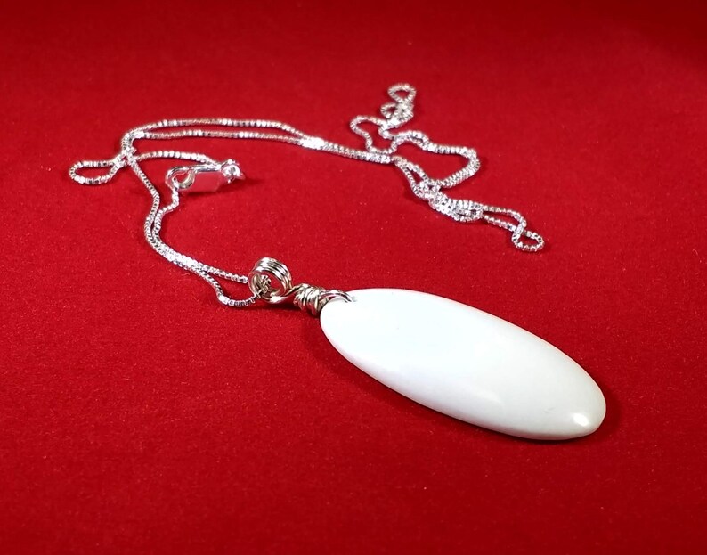 Oval Howlite Pendant, Oval White Turquoise Pendant image 2