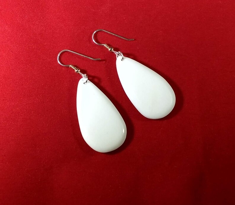 Teardrop-shaped Howlite Earrings, White Turquoise Earrings, White Cabochon Earrings image 5