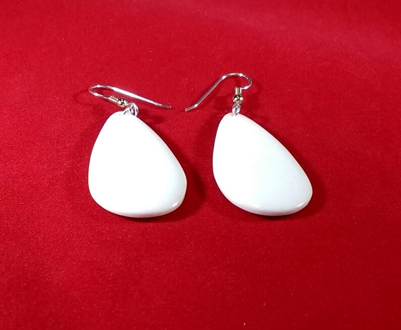 Teardrop-shaped Howlite Earrings, White Turquoise Earrings, White Cabochon Earrings image 2