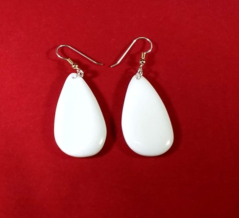 Teardrop-shaped Howlite Earrings, White Turquoise Earrings, White Cabochon Earrings image 3