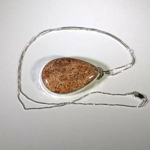 Coral Cabochon on Sterling Silver Pendant, Coral Pendant on Sterling Silver Chain, Coral Pendant, Coral Cabochon image 5