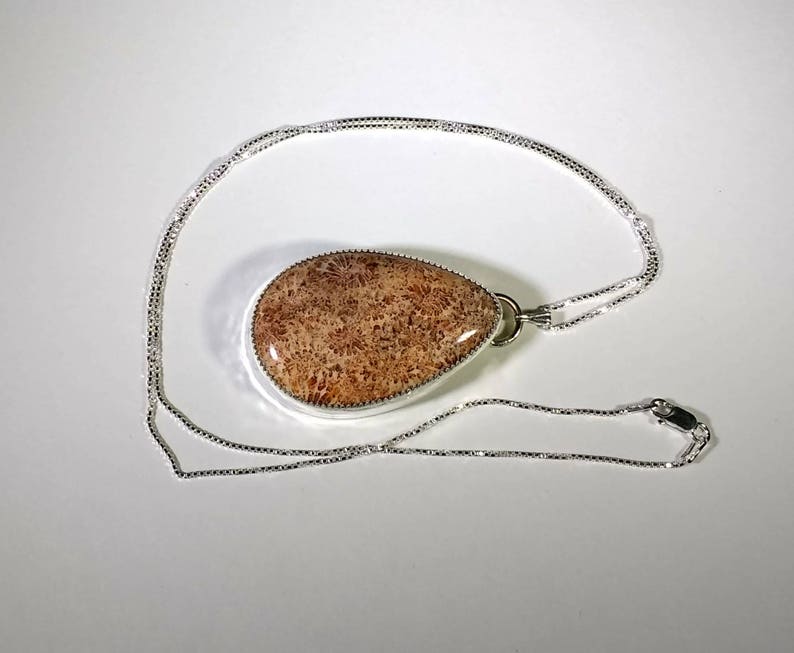 Coral Cabochon on Sterling Silver Pendant, Coral Pendant on Sterling Silver Chain, Coral Pendant, Coral Cabochon image 5