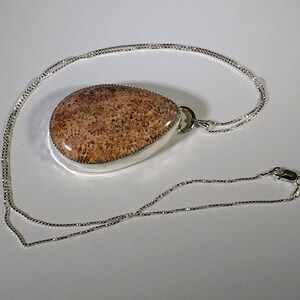 Coral Cabochon on Sterling Silver Pendant, Coral Pendant on Sterling Silver Chain, Coral Pendant, Coral Cabochon image 1