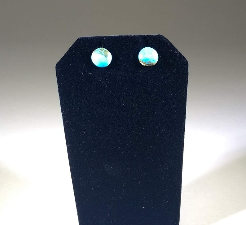 Round Kingman Turquoise Stud Earrings image 5