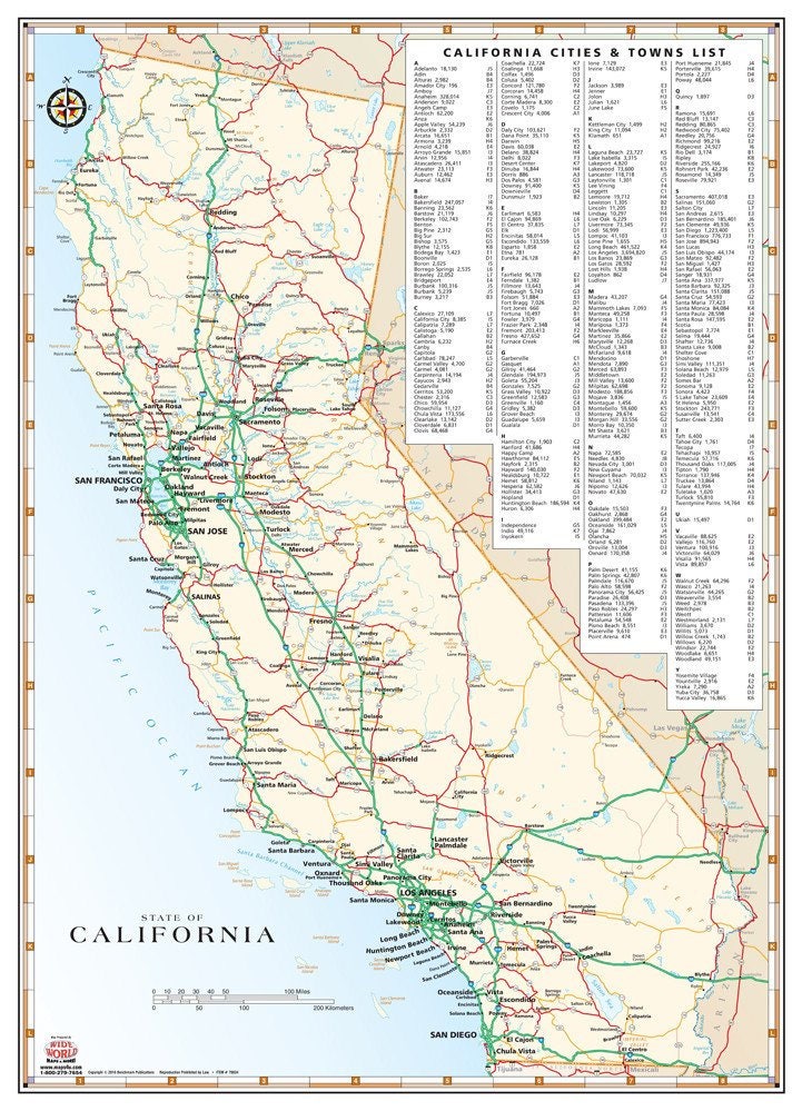 California Highways and Roads Wall Map Gloss Laminated Wall Etsy