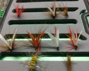 Handcrafted Fly Fishing Flies, Aquatic Anglers Doule Sided Fly Box, Fishing hooks, Vintage fishing