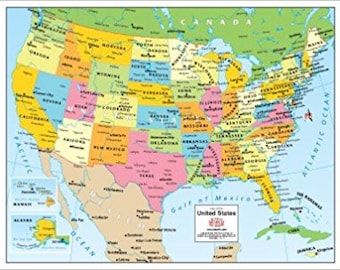 Map of the United States Gloss Laminated & Mounted, Small
