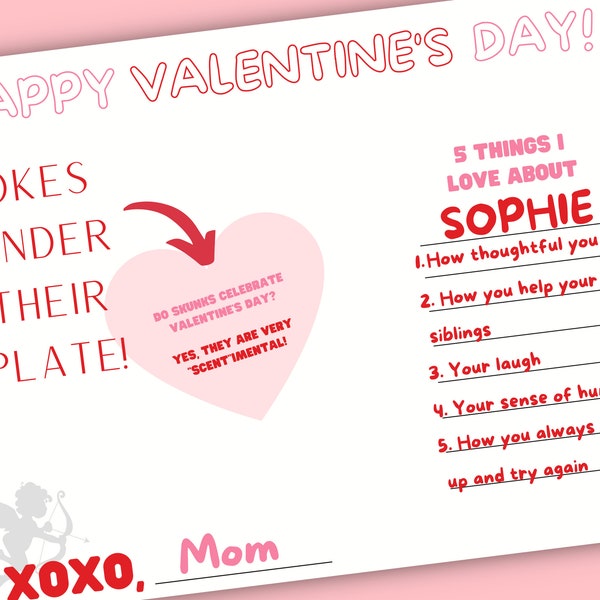 Printable Valentines Day Placemat | Kids Valentine Activity | Kids Valentines Day Gift