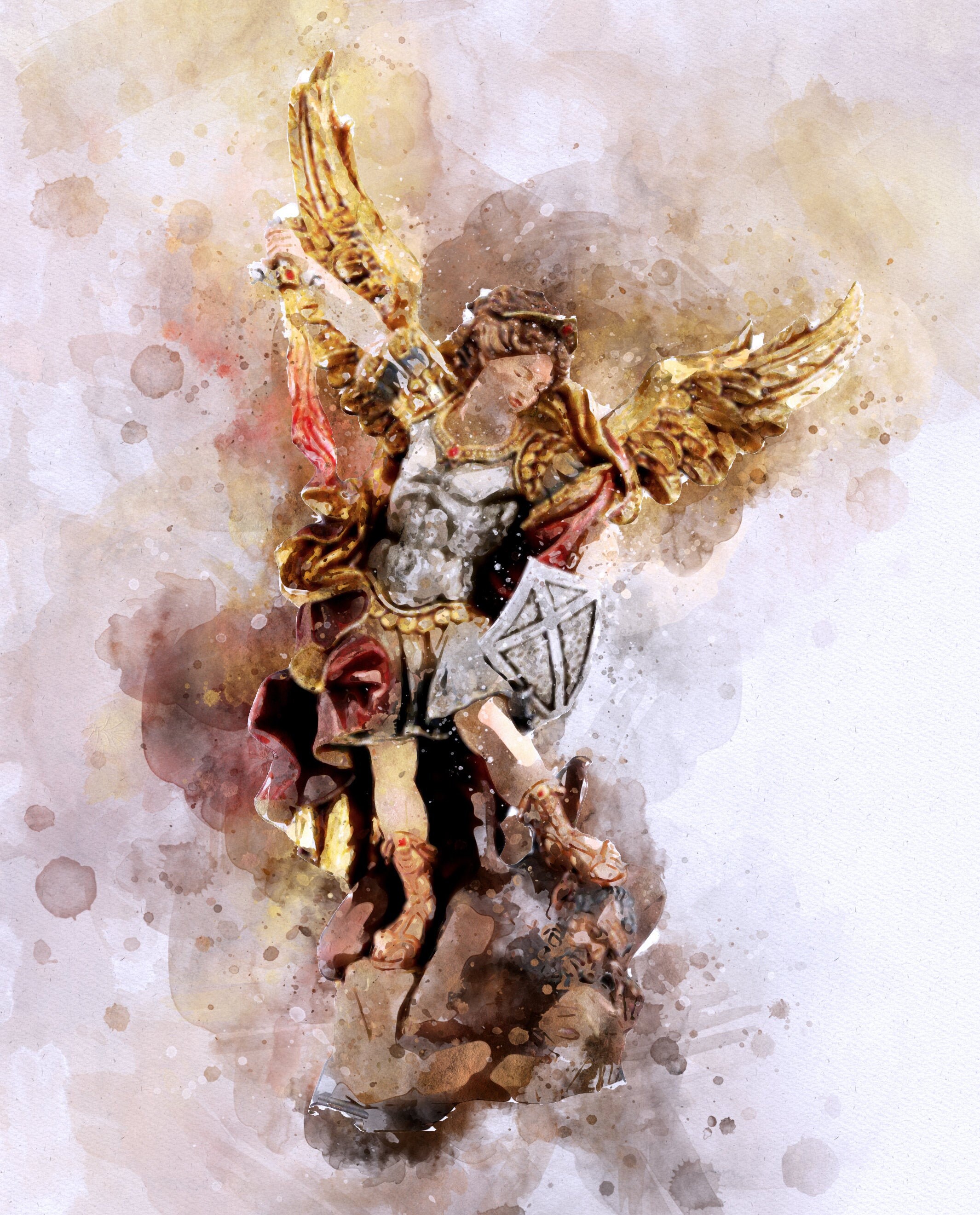 Archangel Michael, Saint Michael Watercolor Painting DIGITAL DOWNLOAD