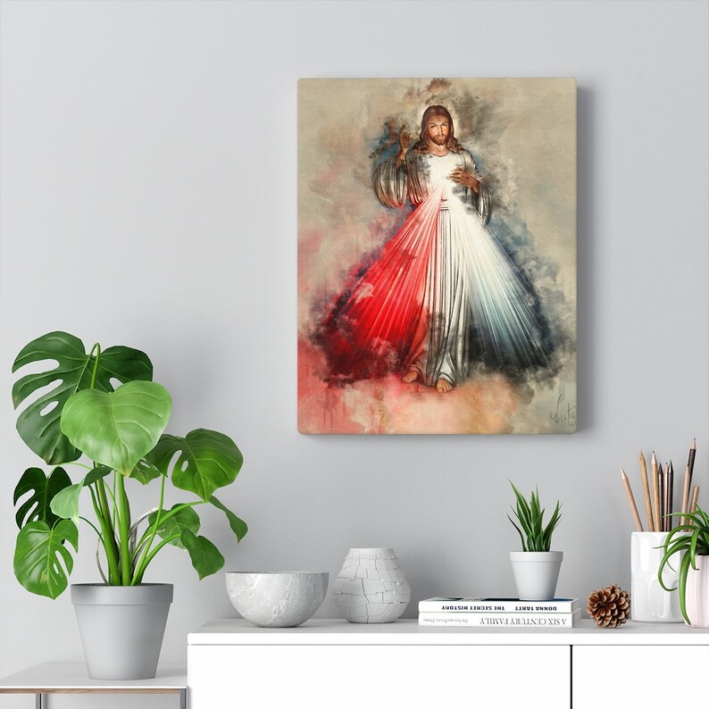 Divine Mercy Watercolor Wall Art Print from the ORIGINAL - CATHOLIC print with the sing from the artist