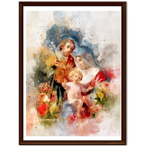 Holy Family watercolor Painting | Nice Religious Canvas gift for Inspirational Wall