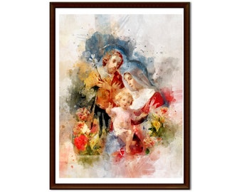 Holy Family watercolor Painting | Nice Religious Canvas gift for Inspirational Wall