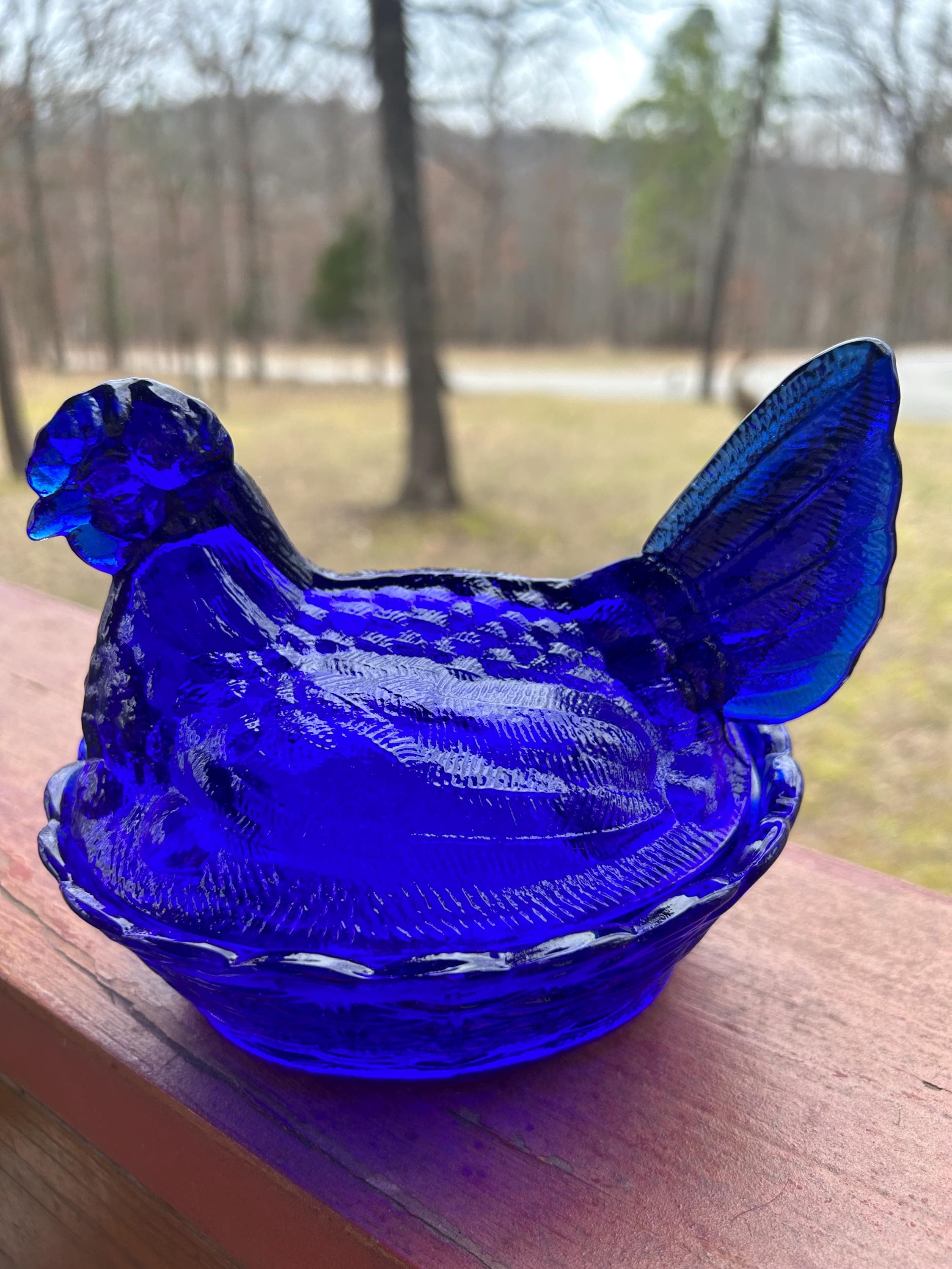 Large Cobalt Blue Hen on a Nest, Woven Basket Base. - Etsy