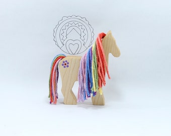 RAINBOW Sparkle - WILDFLOWER PONY, Wooden Pony, Wooden Horse Figurine, Wooden Toy, Natural Toys