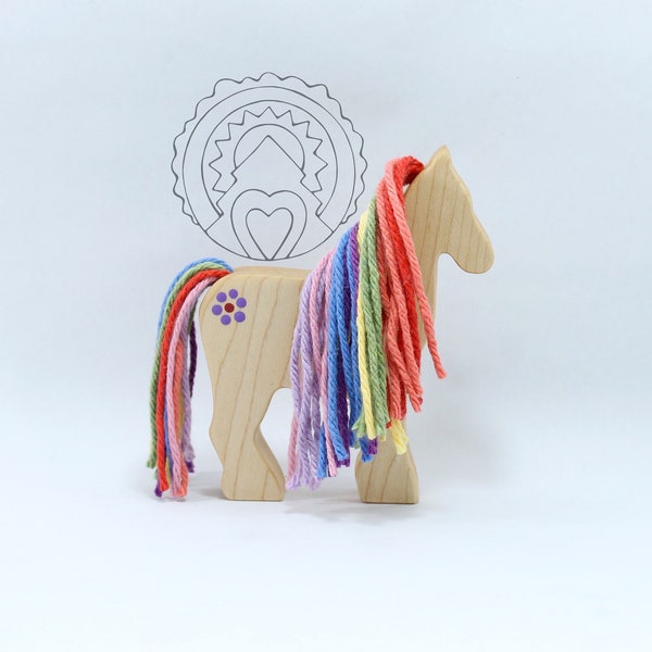 RAINBOW Sparkle - WILDFLOWER PONY, Wooden Pony, Wooden Horse Figurine, Wooden Toy, Natural Toys