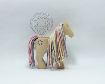 Bubbles - Wildflower Pony, Wooden Unicorn toy, Wooden Horse, Natural Pony