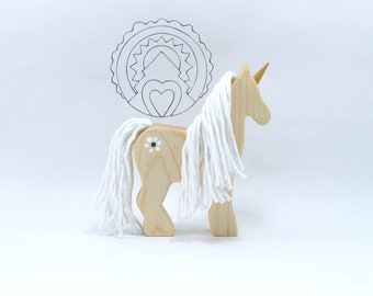 PEARL- WILDFLOWER Unicorn, Wooden Unicorn, Wooden Horse, Wooden Toy