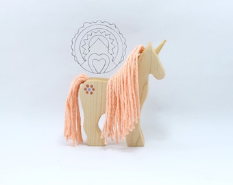 PEACH- WILDFLOWER Unicorn, Wooden Unicorn, Wooden Horse, Wooden Toy