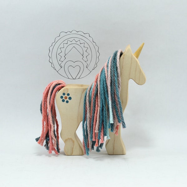 CORAL - WILDFLOWER UNICORN, Wooden Pony figurine, Wooden Pony, Toy Pony