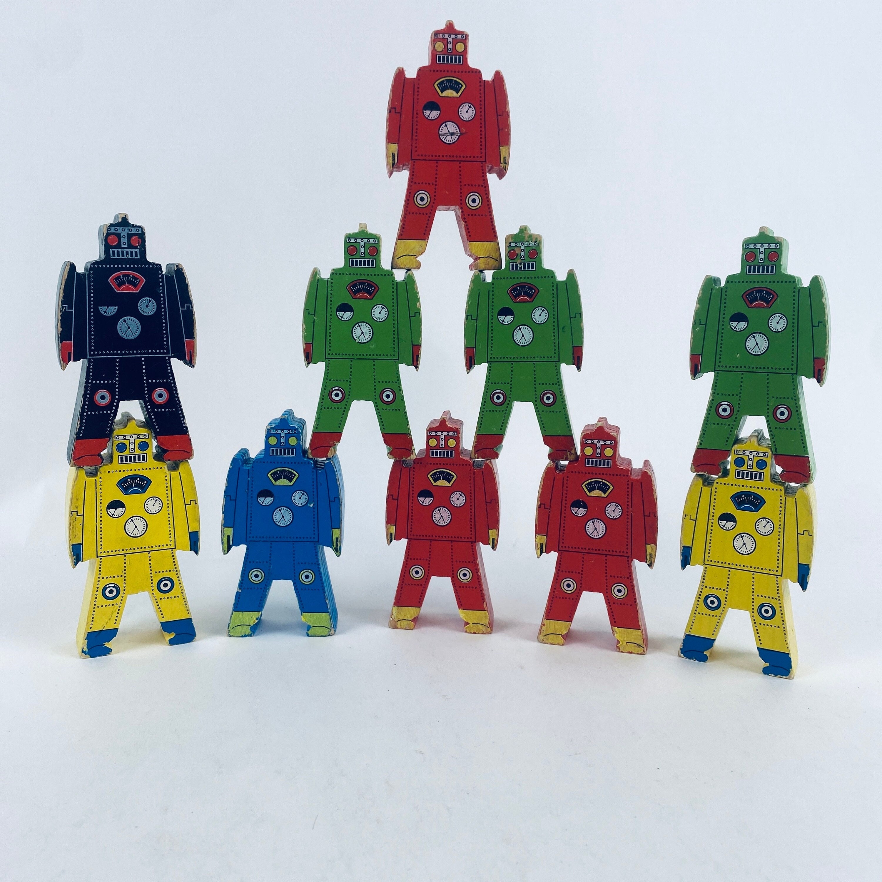 Wooden Robot Blocks Kids Building Blocks Schylling Toys Vintage Retro Kids Multicolored Stacking Toy Vintage Fun Games Unique Gift Etsy Canada